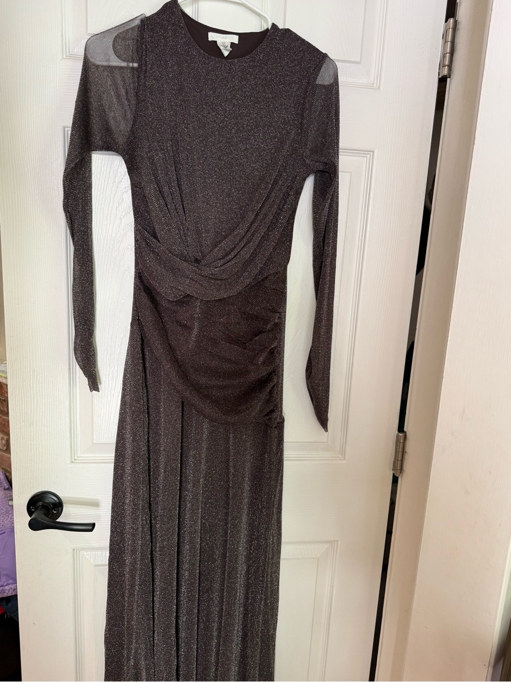 H&M Long Sleeve Sparkle Maxi Dress - Dark Silver